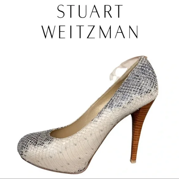Stuart Weitzman Two Tone Python Embossed Leather Platform Pump 7.5 - Picture 7 of 10